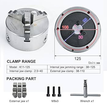 SANOU Manual Metal Lathe Chuck - 5 Inch 3 Jaw Self-Centering